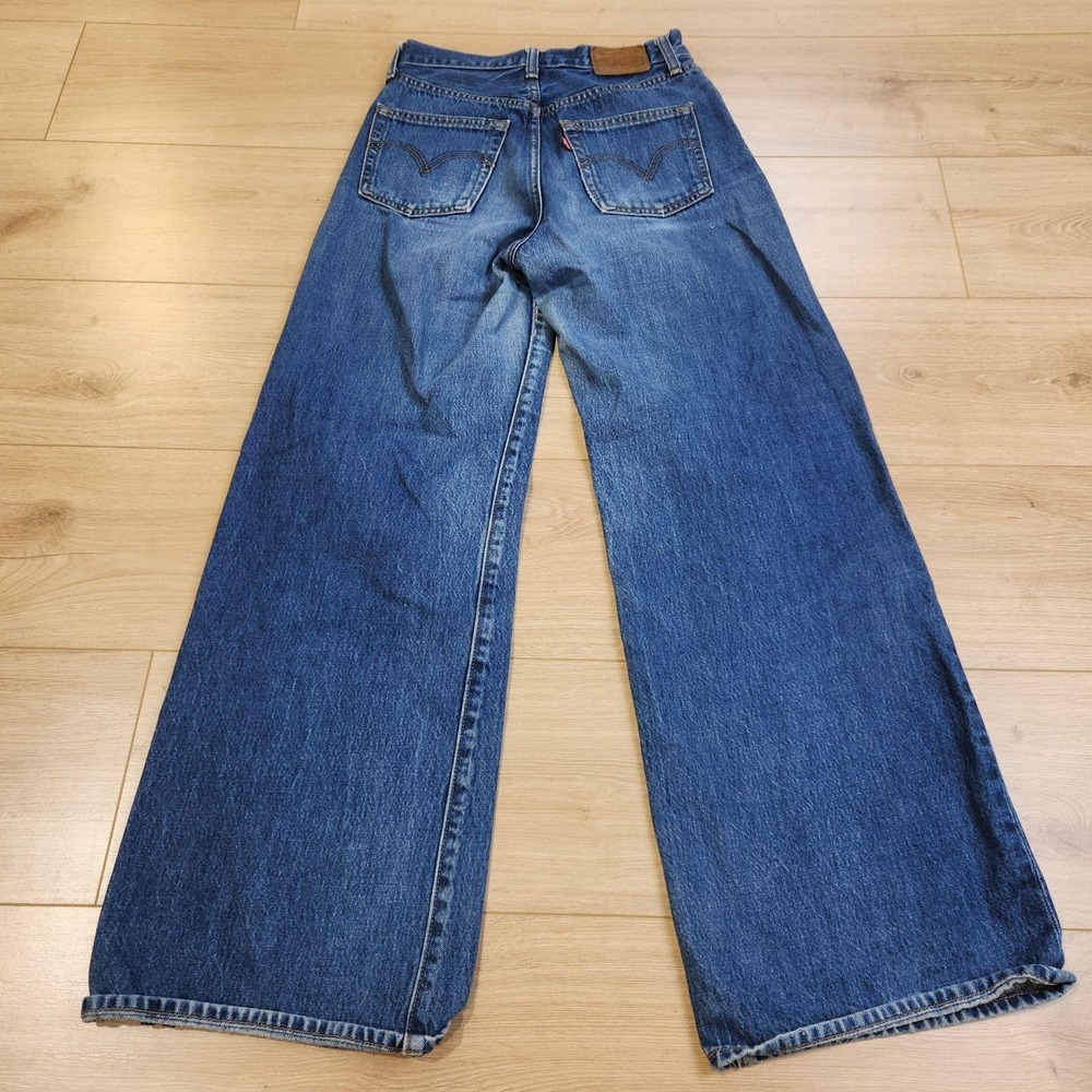 Levis Premium Ribcage Wide Leg Jeans Womens 27x32 Medium Wash High Rise Denim - Picture 2 of 12